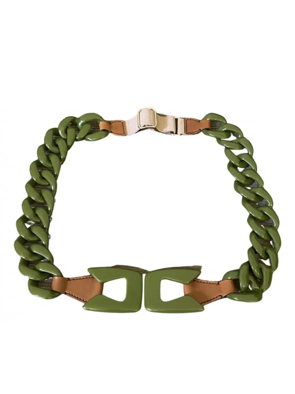 Vintage Prada Chunky Cuban Link Acrylic Chain Belt Olive Green XS-L